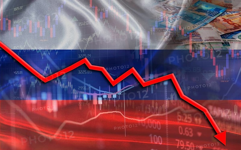 Russia financial fall on economy market. Russian financial crisis on economic graph