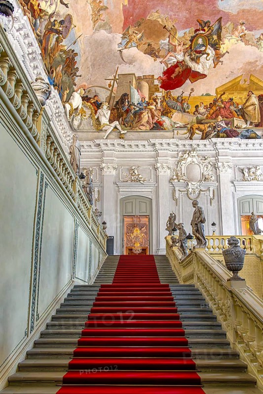 Interior design and exhibition rooms in the Würzburg Residence, imposing 18th century palace with frescoes, paintings and valuable works of art, Würzburg, Bavaria, Germany