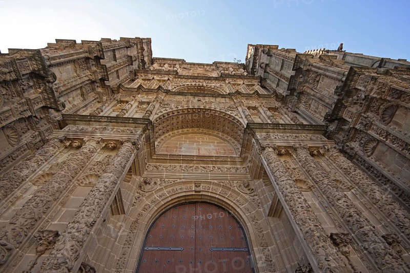 Portal of Catedral Vieja, church, looking up, Plasencia, Extremadura, Spain