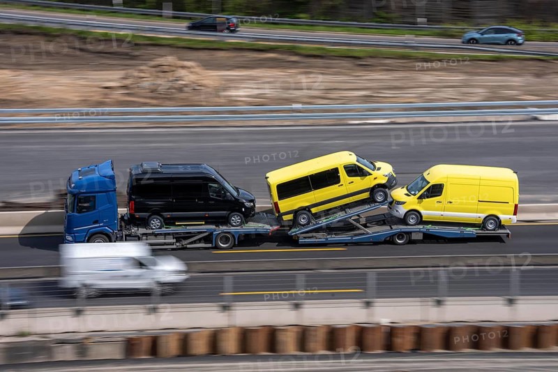 Car transporters, vehicles are being transported, A3 motorway, vans