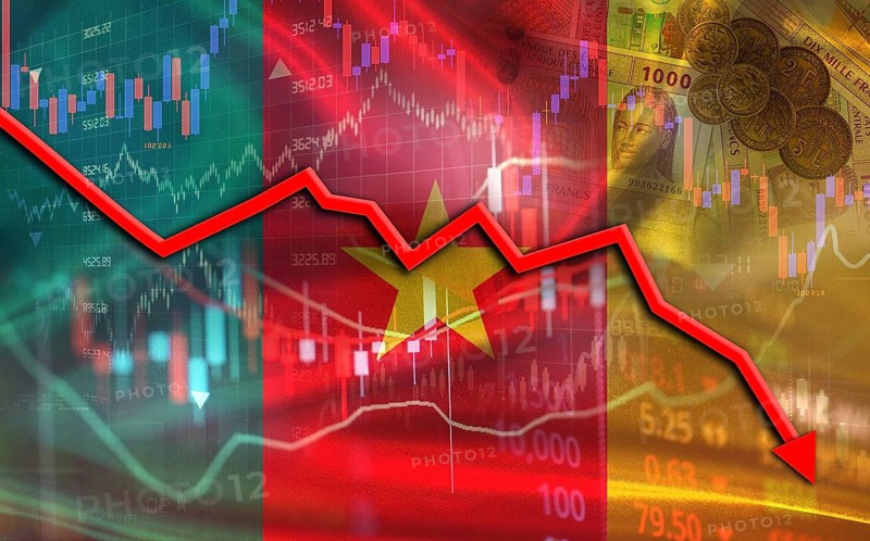Cameroon financial fall on economy market. Cameroonian financial crisis on economic graph