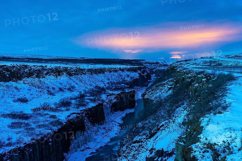 Gullfoss, Hvítá River Waterfall, Dawn, Frost, Snow, Winter, Haukadalur, Iceland, Scandinavia