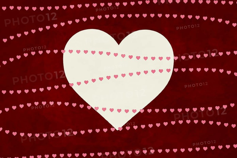 A large white heart adorned with rows of mini pink hearts set against a deep red textured background, creating a romantic and eye catching design perfect for love themed projects