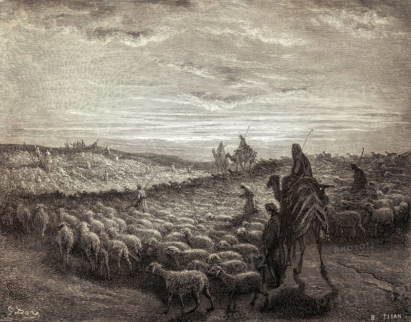 Abraham Goes to the Land of Canaan, Old Testament, woodcut by Gustave Doré