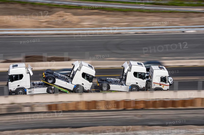 Car transporters, vehicles are being transported, A3 motorway, truck tractors