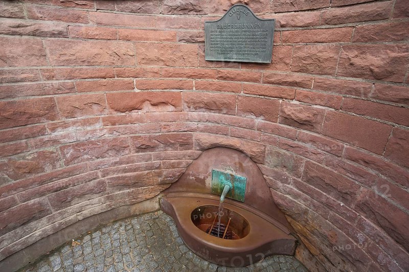 Sauerbrunnen with information board, Bad Soden, Taunus, Hesse, Germany