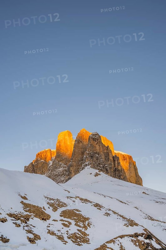 Beautiful landscape of the Mountain silhouettes of the Sexten Dolomites on a sunny winter day, South Tyrol, Trentino-South Tyrol, Alto-Adige, Italy