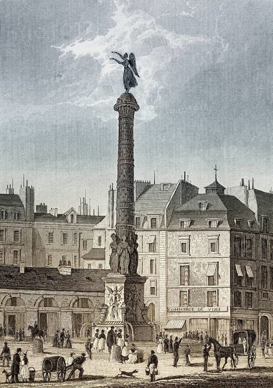 The Place du Châtelet, Paris, antique steel engraved print, 1831