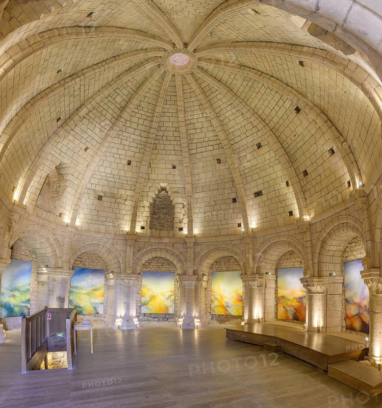 Interior view of the rotunda or castle tower (donjon) from the 12th century is also used as a picture gallery Simiane-la-Rotonde, Alpes-de-Haute-Provence, France