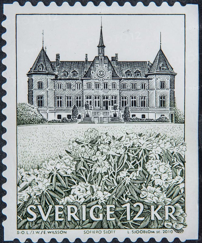 Sofiero Castle at Helsingborg, Skåne county, Sweden, Scandinavia. Image on a Swedish post stamp