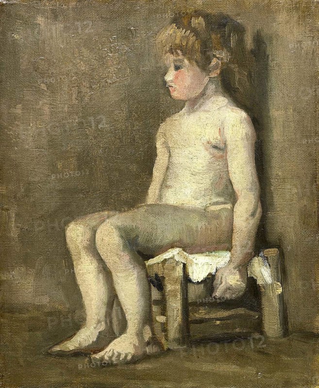 Nude Girl, Seated, Seated naked girl, painting by Vincent Willem van Gogh (born 30 March 1853 in Groot-Zundert, died 29 July 1890 in Auvers-sur-Oise), Dutch painter and draughtsman, one of the founders of modern painting, illustration, reproduction of a painting. Authentic, exact date of the original unknown, Historical