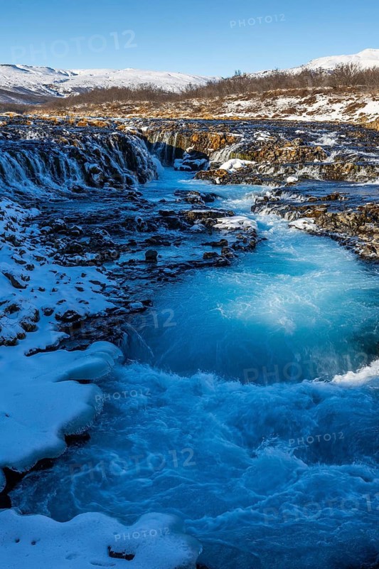 Brúarfoss, waterfall, snow, winter, Golden Circle, Iceland, Scandinavia