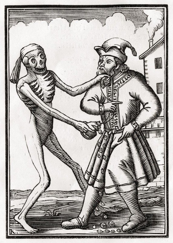Der Tod kommt zum Juden Aus Der Todten Tanz oder Der Totentanz, Basel 1843, Death comes to the Jew From Der Todten Tanz or The Dance of Death published Basel 1843, Historic, digitally restored reproduction from a 19th century original, Record date not stated