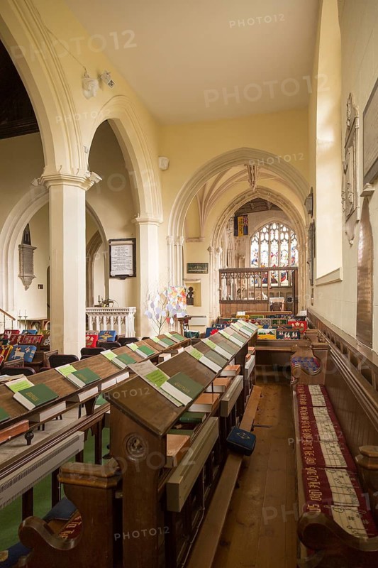 Interior of Church of Saint Nicholas, Bromham, Wiltshire, England, UK