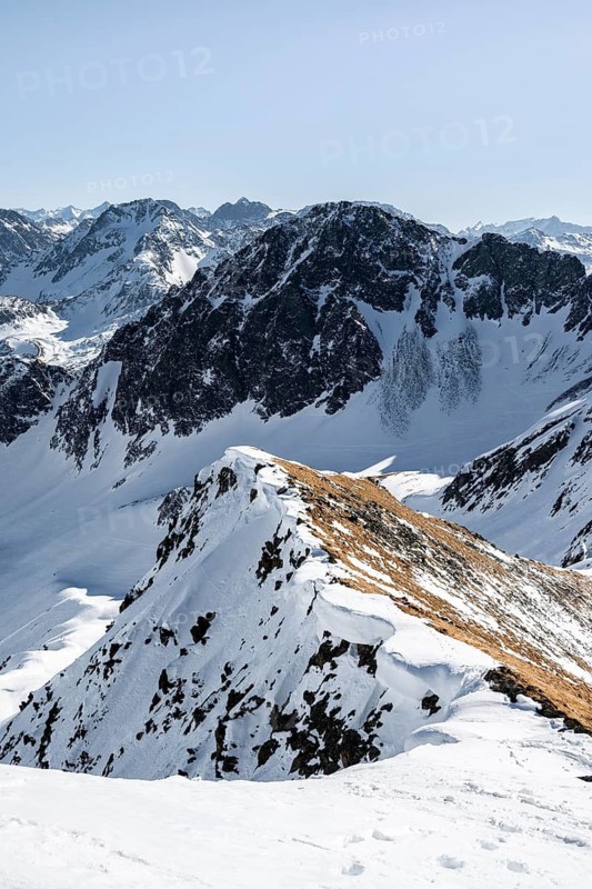 Summit of the Mitterzeigerkogel in winter, Sellraintal, Kühtai, Tyrol, Austria
