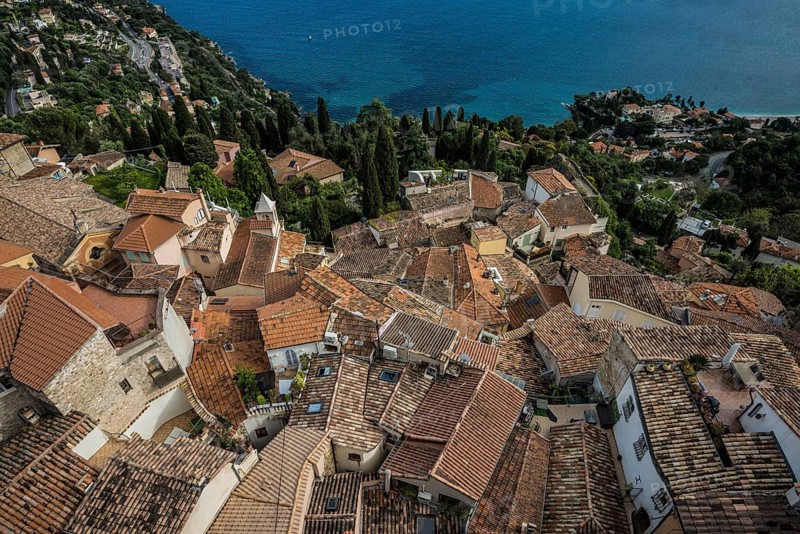 Picturesque mountain village overlooking the sea, Roquebrune, Roquebrune-Cap-Martin, near Monaco, Cote d'Azur, Alpes-Maritimes, Provence-Alpes-Cote-d'Azur, South of France, France