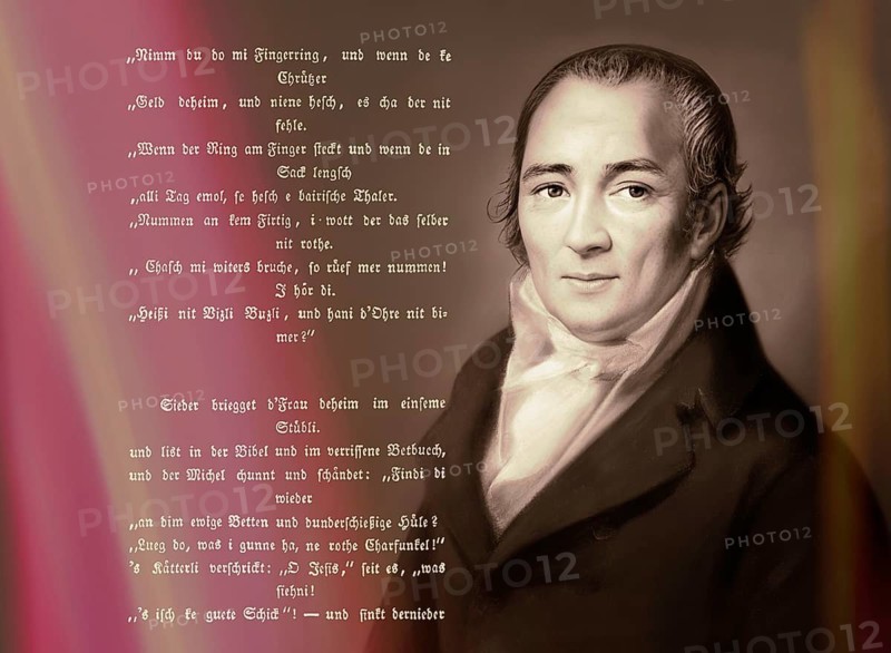 Portait with a poem, Johann Peter Hebel, 1760 - 1826, German poet, Protestant theologian and educator, Alemannic dialect poet, digitally optimized based on a painting by Philipp Jakob Becker, 1807