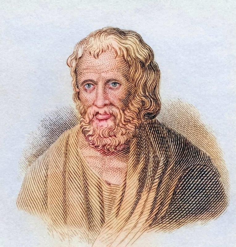 Moschion, (probably born 3rd century BC) was a Hellenistic tragedian poet from Athens, coloured woodcut from Crabbe's Historical Dictionary from 1825, Historical, digital reproduction