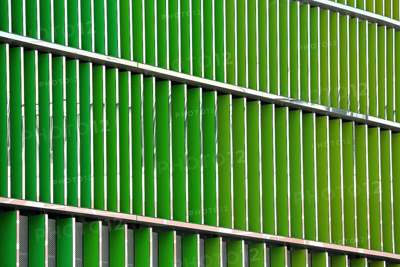Green structure of Skyline Plaza house façade, green linear geometric pattern, backgrounds, diagonal, modern building, Unity Square, Bockenheim, Frankfurt am Main, Hesse, Germany
