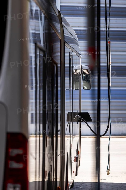 Electric bus charging at Hamburger Hochbahn AG - Busbetriebshof Alsterdorf, Hamburg, Germany