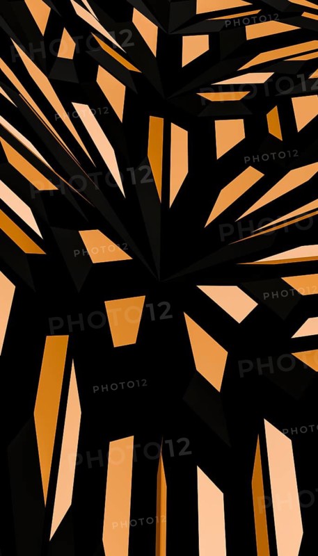 A visually captivating 3D render featuring a complex geometric pattern in black and gold for a modern and elegant design