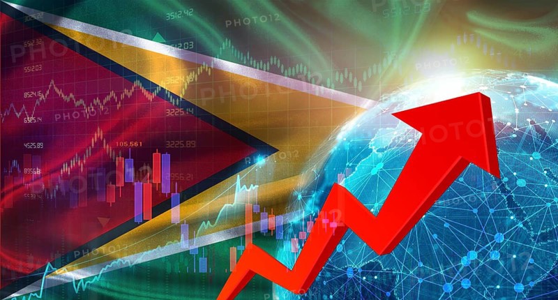 Global financial growth with Guyana flag. Financial growth with Guyana flag on economic background