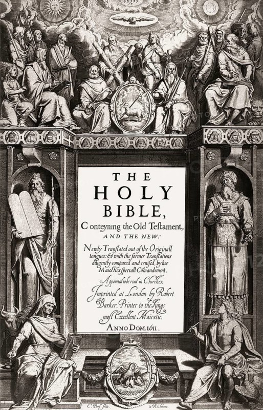 Frontispiece to the King James' Bible, 1611, James VI and I, James Charles Stuart, 1566 – 1625, King of England, Scotland and Ireland, digitally edited