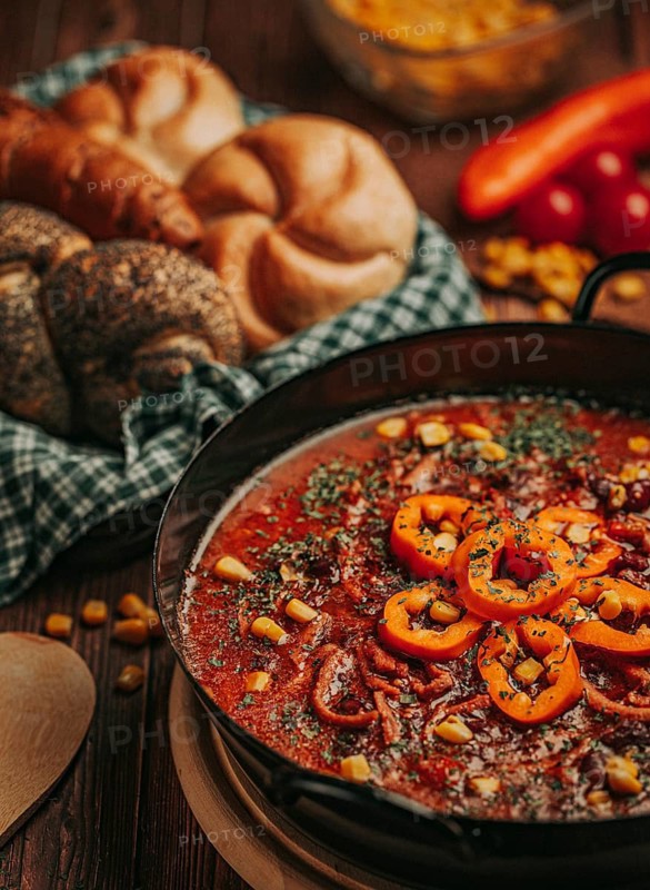 Bean soup with peppers, corn, tomatoes, Vegetarian
