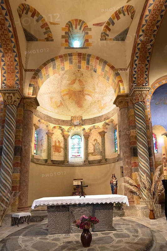 Biozat painted church. Saint Symphorien church. Christ in Majesty, Allier department, Auvergne Rhone Alpes, France