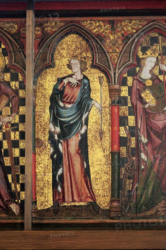 Saint Edmund, Medieval Retable painting, church of Saint Mary, Thornham Parva, Suffolk, England, UK
