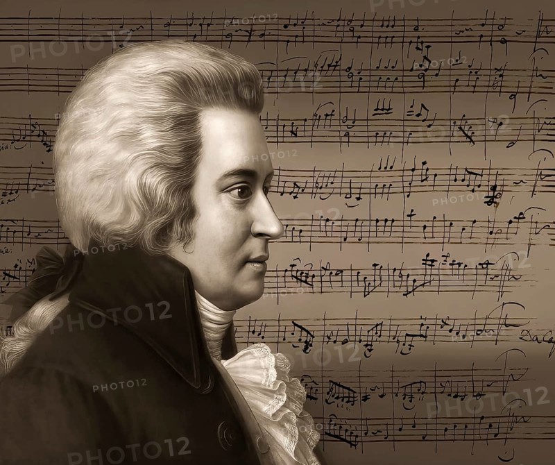 Wolfgang Amadeus Mozart, 1756 – 1791, composer of classical music, First Viennese School, notesheet from Minuet No. 2 for orchestra, KV 164, 1772, digitally edited