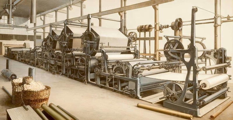 Historical illustration, 19th Century, papermaking machines, 1896
