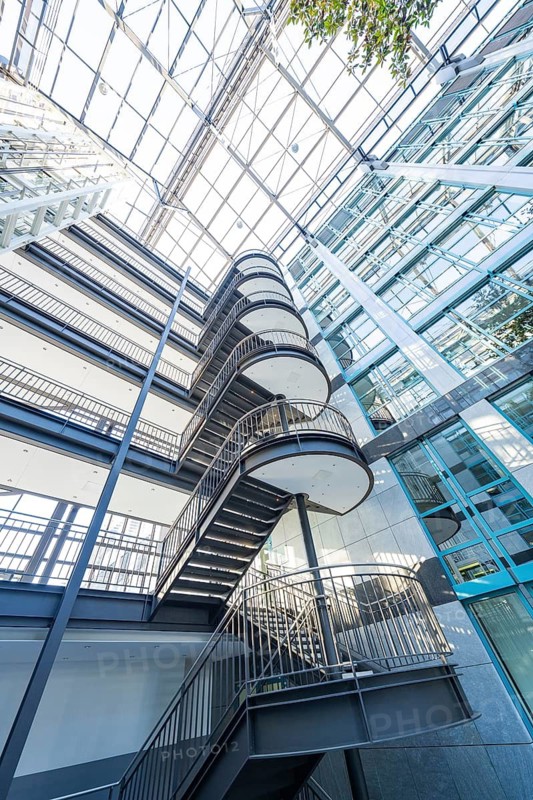 Modern staircase in a light-flooded building, Böblingen, Germany