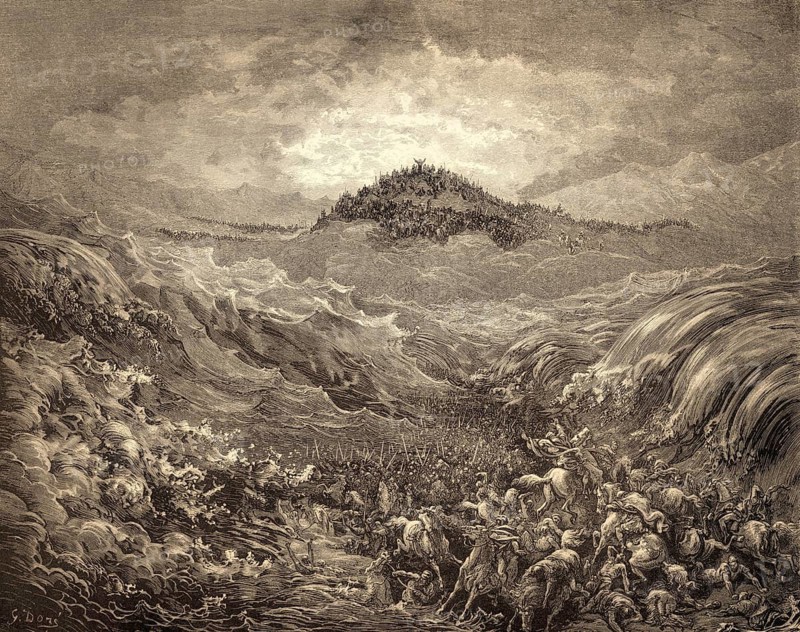The Egyptians Drowning in the Red Sea, woodcut by Gustave Doré