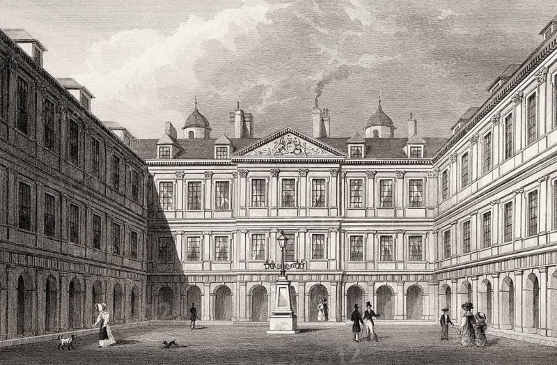 The courtyard of the Palace of Holyroodhouse, Edinburgh, Scotland, 19th century, from Modern Athens by Th. H. Shepherd
