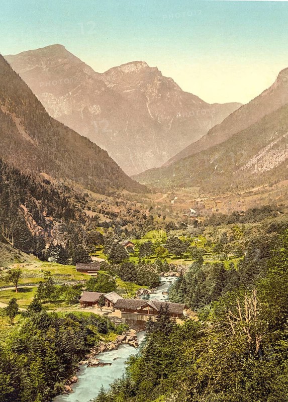 Grindelwald, Straße von Zwiellutschine, Bernese Oberland, Switzerland, Historic, digitally restored reproduction from a 19th century original, Record date not stated, road from Zwiellutschine, Bernese Oberland, Switzerland, Historic, digitally restored reproduction from a 19th century original, Record date not stated
