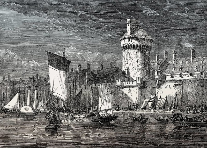 Historical view of Saint-Malo, a historic French port in Brittany on the Channel coast, 19th century, From British Battles on Land and Sea, by James Grant