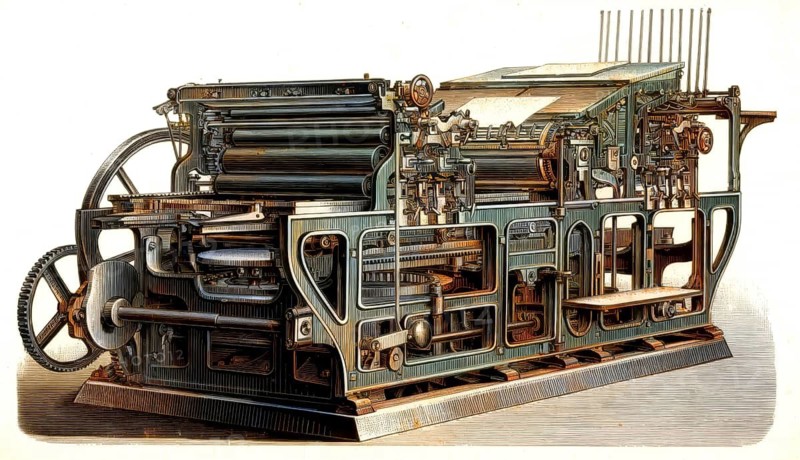 Historical illustration, 19th Century, Industrial printing press, Koenig & Bauer