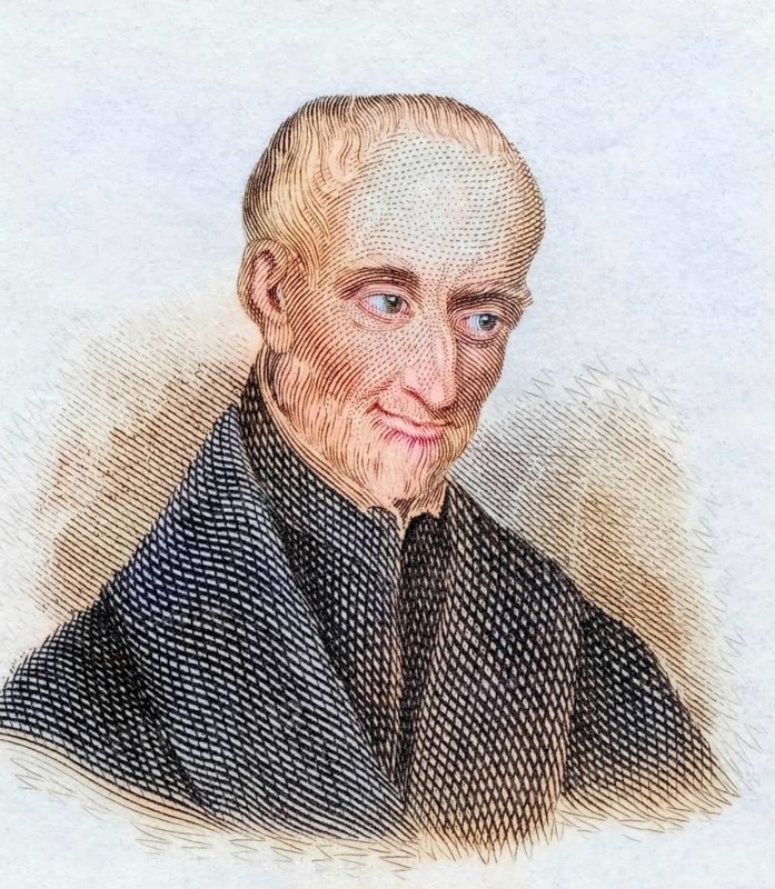 Denis Petau, Dionysius Petavius, (born 21 August 1583 in Orleans, died 11 December 1652 in Paris) was a French Jesuit and famous chronologist and historian, coloured woodcut from Crabbe's Historical Dictionary from 1825, Historical, digital reproduction