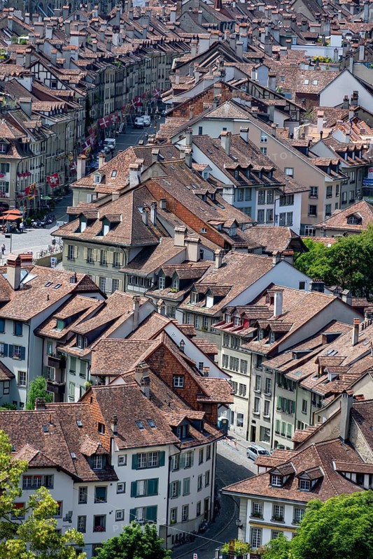 Streets and rows of houses, detail, view of Bern's old town, Bern, Canton of Bern, Switzerland