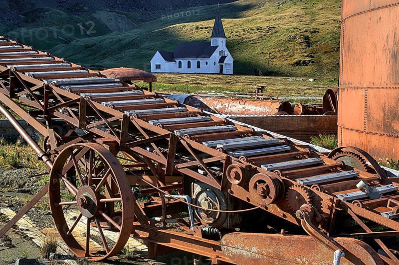 Old abandoned whaling station in South Georgia, abandoned, rust, ship, tools, Grytviken, renovated, tourist attraction