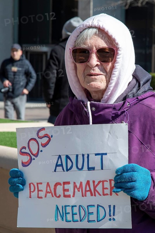 Detroit, Michigan USA - 7 April 2026 - People rally at the Federal Building to protest President Trump's threat to bomb all bridges and power plants in Iran. Trump has said he will wipe out a whole civilization if Iran does not agree to reopen the Strait of Hormuz