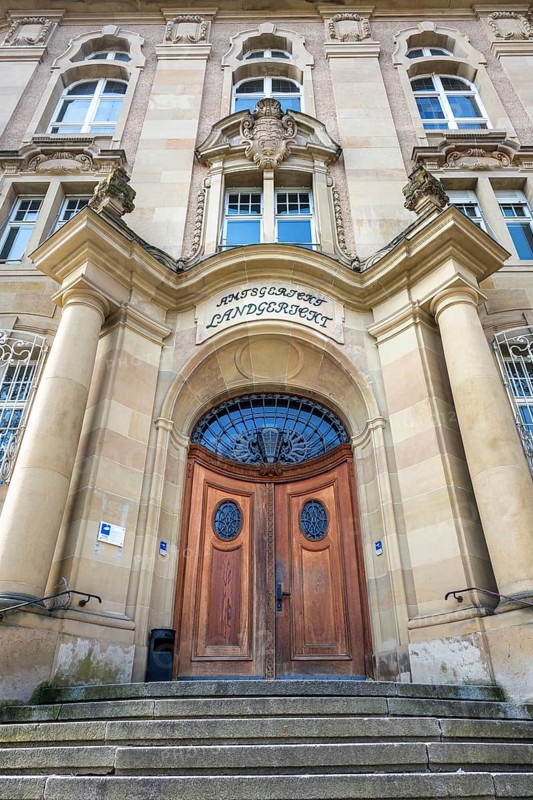 Detailed view of the district court, Rottweil district court, a historic building in Art Nouveau style, built between 1908 and 1910, it is a listed building, Rottweil district, Baden-Württemberg, Germany