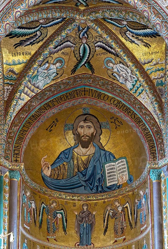 Christ Pantocrator mosaic, Cefalù Cathedral, Cefalu, Sicily, Italy