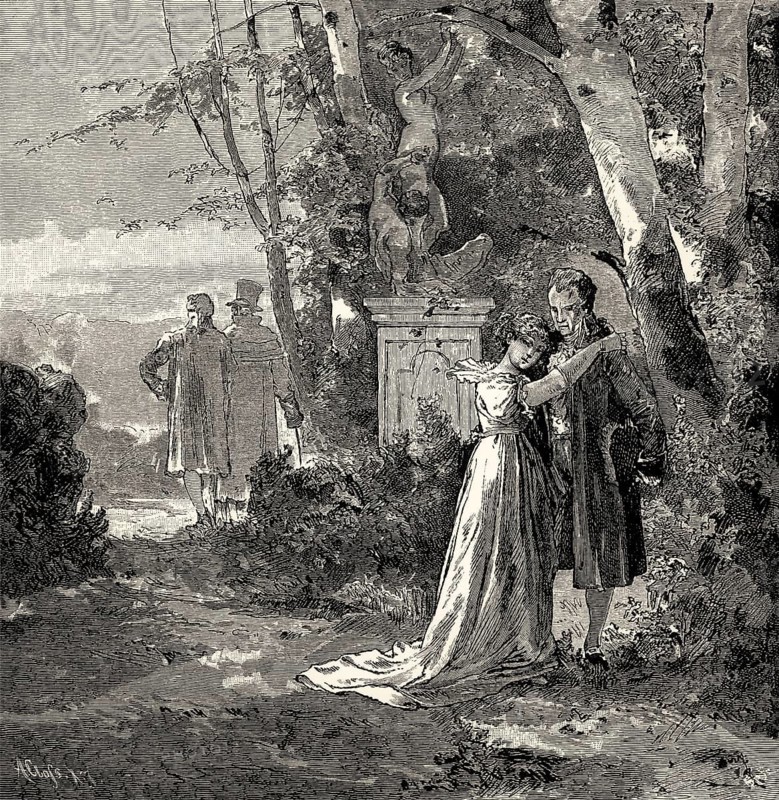 ACT I, SCENE VI., Duke, Eugenie, scene from THE NATURAL DAUGHTER, DIE NATÜRLICHE TOCHTER, by Johann Wolfgang von Goethe