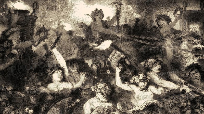 A Bacchanalia, festival of Bacchus of Alexander the Great or Alexander III of Macedon, 356-323 BC