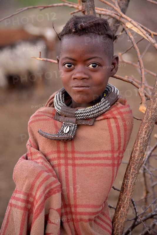 Young shepherdess from the Himba people, Ombombo, Kaokoland, Kunene, Namibia