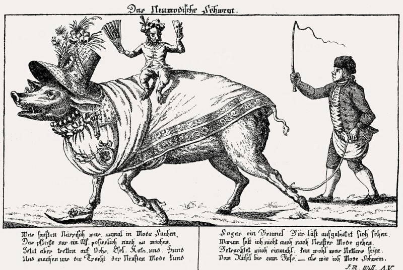 The new-fashioned pig, caricature, 18th century
