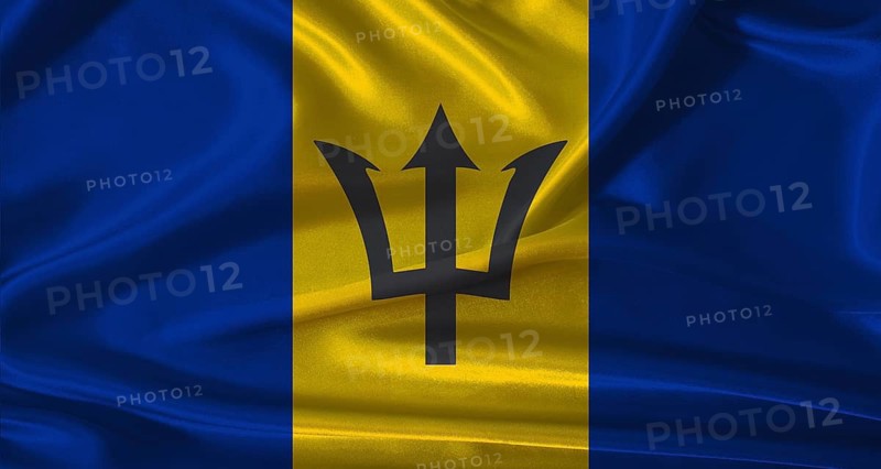 National flag of Barbados with cloth texture. Barbados flag with realistic texture background