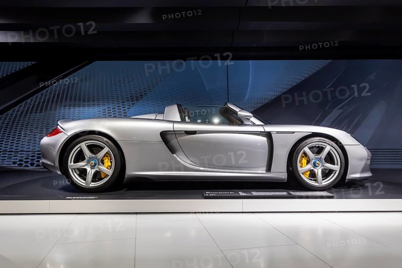 Porsche Museum Stuttgart-Zuffenhausen. Porsche Carrera GT built in 2006. The automotive museum of Dr. Ing. h.c. F. Porsche AG shows racing cars and iconic cars from automotive history. interior view. Stuttgart, Baden-Württemberg, Germany